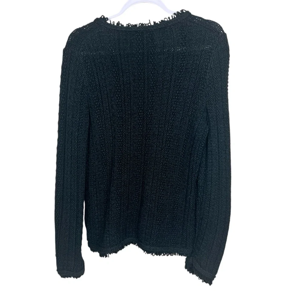 J. Crew Textured Cable-Knit Lady Jacket with Fringe Small Black